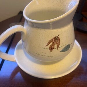 Franciscan Earthenware Gravy Boat Pitcher w Attached Plate Autumn Leaves Vintage